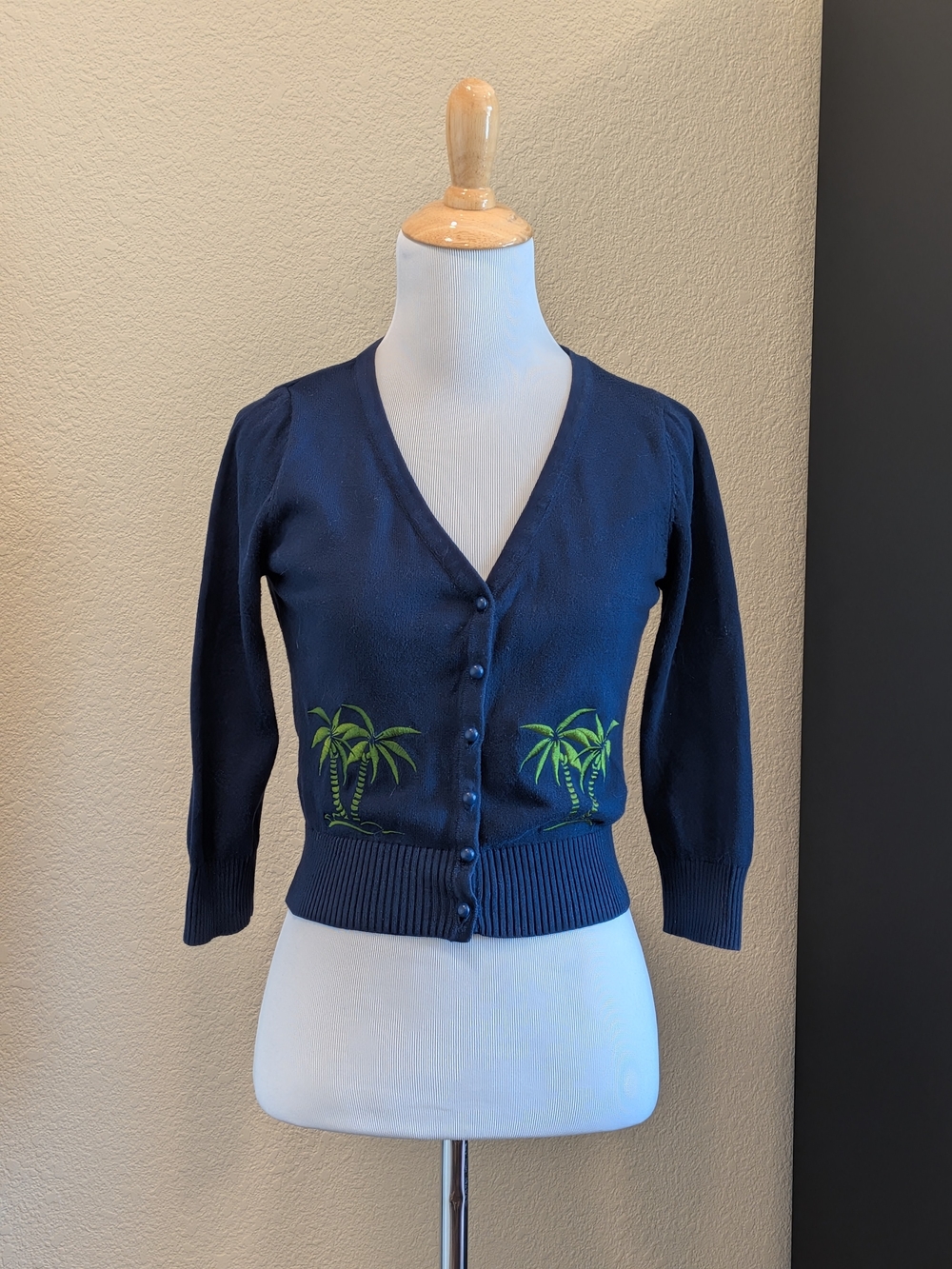 Collectif x ModCloth Navy Palm Tree Embroidered Cardigan XXS